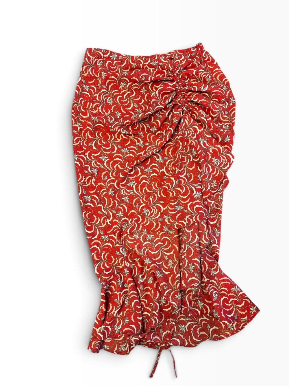Max Studio Red Floral Ruched Tie Skirt Size M Draped Boho
